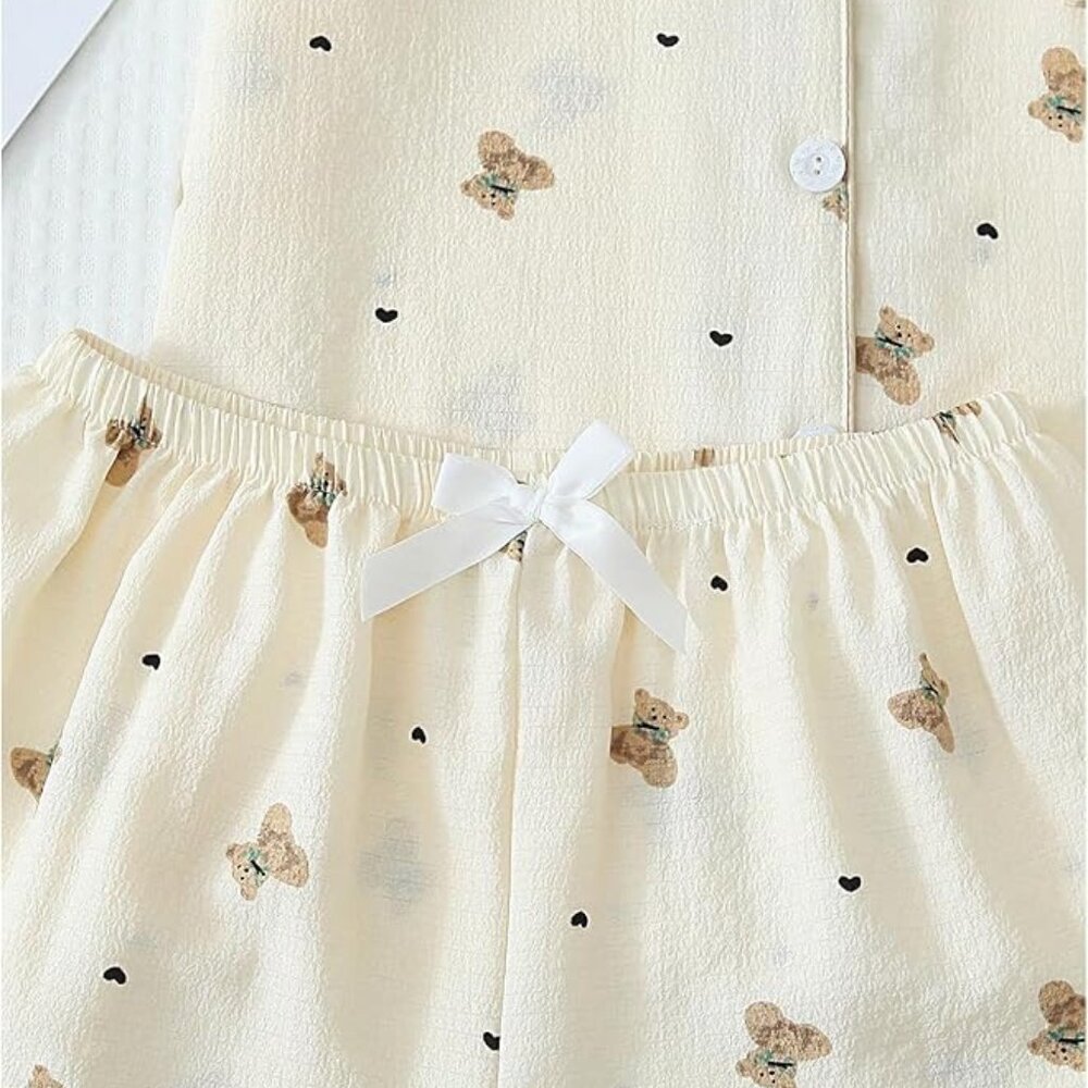 Heart & Bear Pattern Pj Set, Button Up Lounge Sle… - image 3